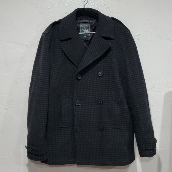 I Spiewak & Sons Wool Pea Coat with Houndstooth Pattern Size XL - Picture 2 of 16